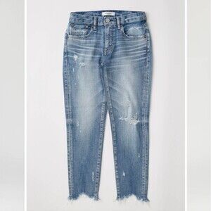 Moussy Vintage Checotah skinny jeans 28 light wash raw hem distressed Revolve